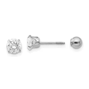 14K White Gold 5mm Cubic Zirconia and 4mm Ball Reversible Youth Earrings