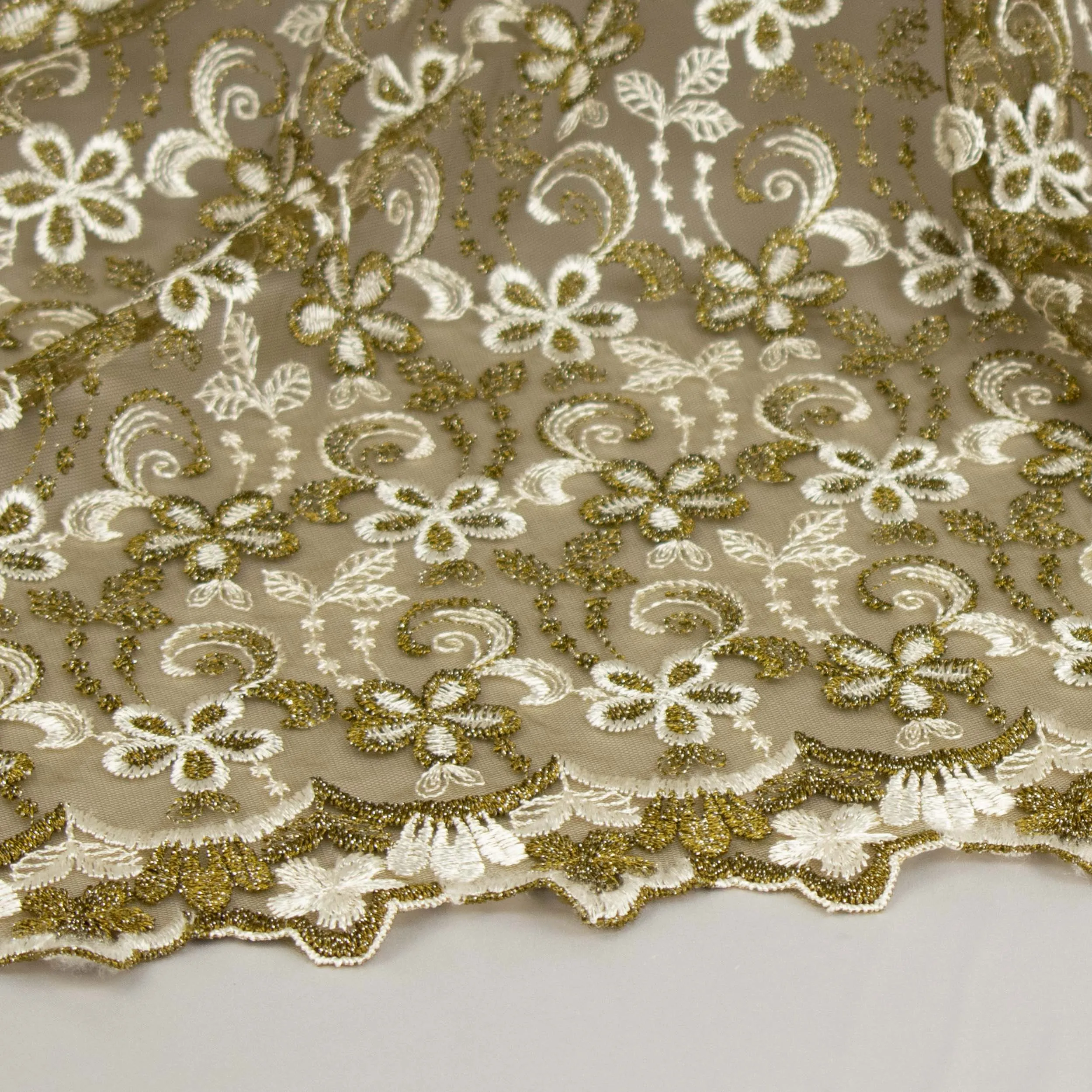 Metallic Floral Lace Design-1 Olive Green